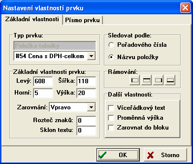 Základní vlastnosti Na záložce Základní vlastnosti, lze v části typ prvku u prvků, které jsou položkou databáze (tj. u položky, popisu, proměnné a funkce), dodatečně změnit položku databáze.