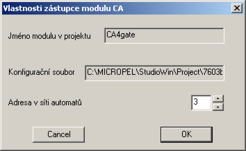 Komunikátor CA Do projektu je možné vložit zástupce komunikátoru. Význam to má tehdy, pokud je komunikátor trvalou součástí sítě automatů (například jako GSM brána, nebo jako internetová brána).
