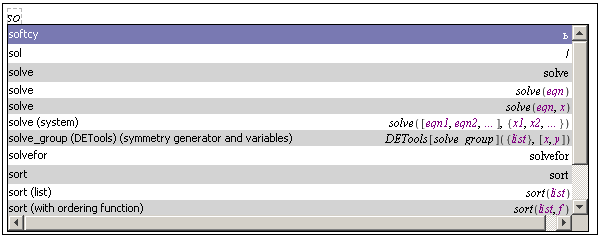 Obrázek 1.7: Funkce automatického dokončování (převzato z [5]). 1.3 Nápověda Významnou součástí systému Maple je jeho nápověda.