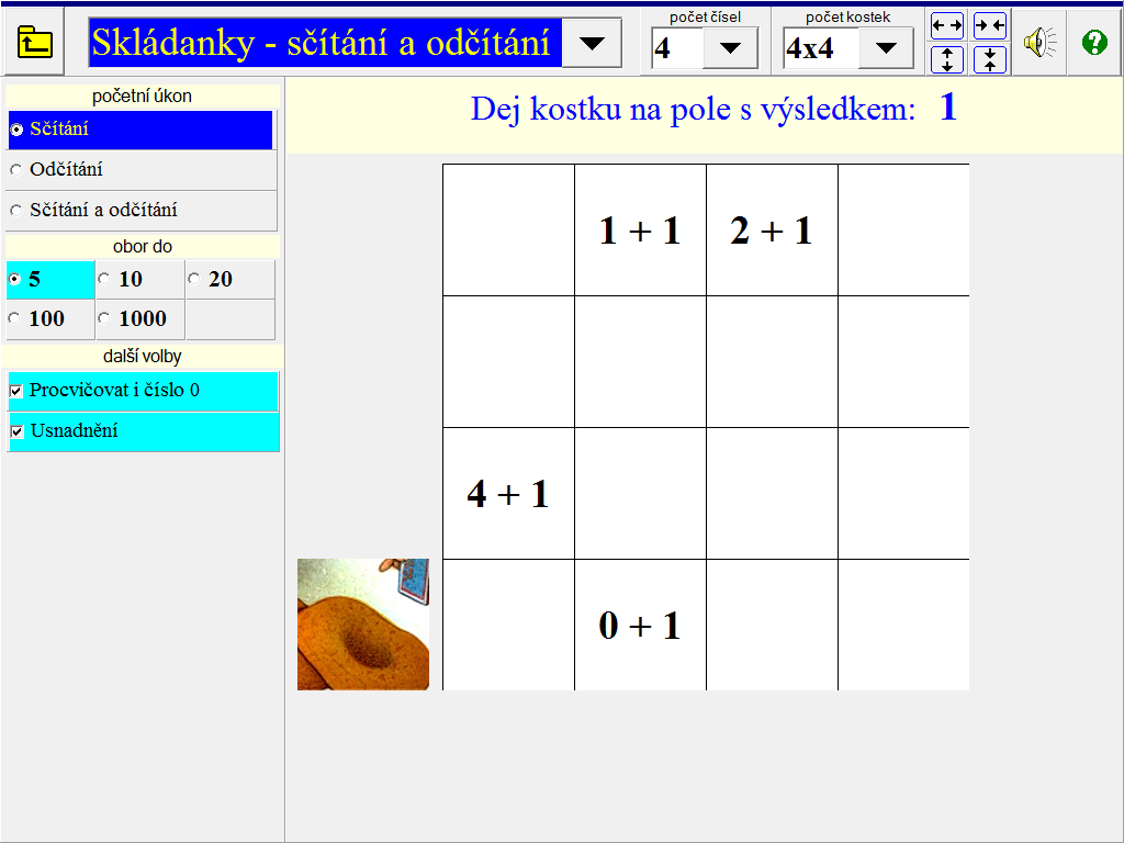2.5 Skládanky - násobení a dělení: Představují zábavné procvičování početních operací. Je možné zvolit druhý činitel nebo dělitel. 3.