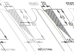 86. Pootočte crop processorem tak, že boční desky (1) na rámu budou zpřístupněny. Obr. 45 Na obou stranách přední části rámu: 87. Označte obrys bočných desek rámu podle rozměru ukázaných na Obr. 46.