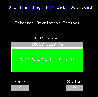 Nahrání do panelu z FTP Serveru (self download) Example: Performing a Self Download on a XBTGT6330 Environment Setup: Apache FTP Server running