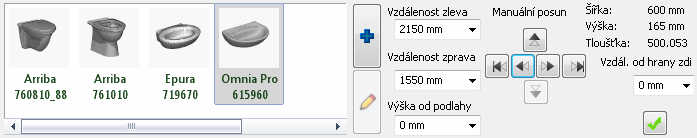 42 Novinky 2.2.17. Panel Sanita Panel Sanita obsahuje sanitární objekty, které mohou být zarovnány k povrchu zdi.