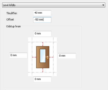 90 Novinky Tloušťka Offset Hodnota tloušťky určuje tloušťku panelu, bez prolisů a úchytek. Volba offset nastavuje vzdálenost mezi panelem a rámem (je-li zapotřebí).