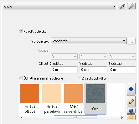 98 Novinky 9.3.11. Vnitřní a vnější úchytka Na stránce Vnitřní úchytka naleznete nastavení geometrie pro úchytky, kliky a knobky. V horní části můžete vybírat ze seznamu dostupných panelů.