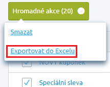 Ve výpisu slev máte díky hromadné akci možnost exportovat slevové kupóny do Excelu.