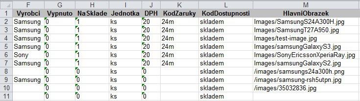 - KodZaruky: tento údaj není nutné zadávat. - KodDostupnosti: tento údaj je nutné zadat. - HlavniObrazek: jde o relativní cestu k hlavnímu obrázku produktu.