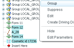 Výsledný dvojitého prolisku 183. Sdružte poslední tři prvky do skupiny příkazem Group. 184. Pojmenujte skupinu DVOJPROLISEK_1. 185.