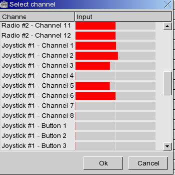 Nyní klikněte na tlačítko ve sloupci Channel. Zobrazí se vám okno nabídky kanálů pro ovládání plynu.