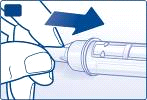 Jakmile je jehla uvnitř, opatrně velký vnější kryt jehly zcela dotlačte. Pak jehlu odšroubujte. Opatrně jehlu zlikvidujte a vložte uzávěr pera zpět na pero.