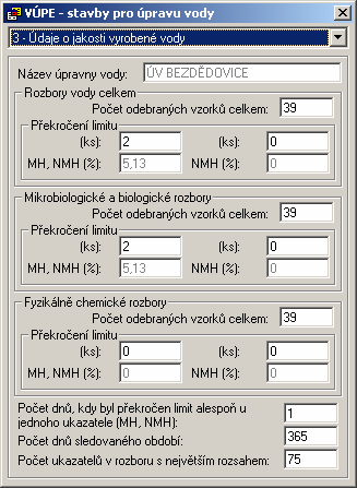 Údaje o jakosti vody Název úpravny vody je automaticky vyplněn ze zadaného/zvoleného majetku (viz šedivý text na obrázku Obr. 45).