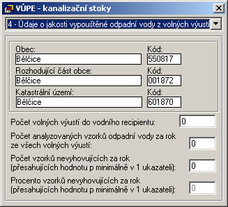 Údaje o jakosti vypouštěné odpadní vody z volných výustí Lokalizace kanalizační stoky (viz obrázek Obr.