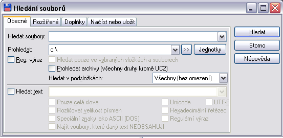 UTB ve Zlíně, Fakulta aplikované informatiky, 2014 31 Obrázek 7 Dialogové okno Hledání souborů V tomto dialogovém panelu pak do jeho formulářových řádků uživatel zapisuje, co a kde chce hledat.