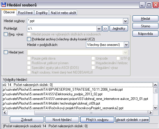 UTB ve Zlíně, Fakulta aplikované informatiky, 2014 32 Obrázek 8 Příklad vyhledávání souborů Shrnutí nástroje: Běžnému uživateli rozhodně stačí k uspokojení jeho potřeb nástroj Hledat.