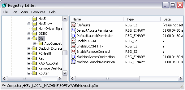 101 20.6. HROMADNÁ DISTRIBUCE NASTAVENÍ DCOMU V DOMÉNĚ Na počítači, kde je správně nakonfigurován DCOM vyexportujte sekci registry: [HKEY_LOCAL_MACHINE\SOFTWARE\Microsoft\Ole] do souboru DCOM.