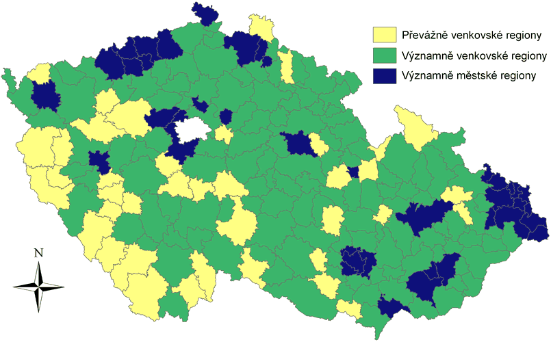 Významně městské regiony ostatní správní obvody ORP, které nesplňují podmínky dvou výše uvedených skupin. (Perlín, 2009) Venkovské regiony v České republice jsou znázorněny na obrázku č. 1.