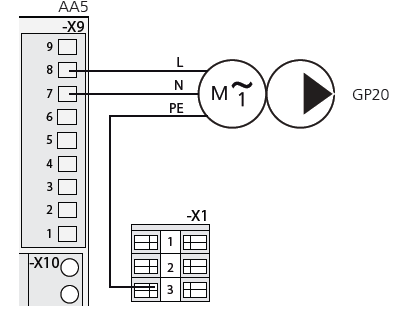 Elektrické připojení Upozornění! Externí čidlo průtoku (BT25) Připojte čidlo průtoku do svorkovnice AA3-X6:5-6 vstupní karty v tepelném čerpadle.