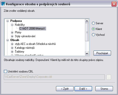 2 Pokud vyberete v předchozím kroku typ instalace Uživatelská, zobrazí se dialog Vyberte funkce. Zde můžete vybrat funkce, které chcete instalovat.