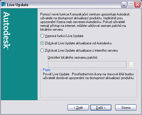 oprava může být stažena přímo ze serveru společnosti Autodesk nebo před zkopírováním do uživatelské pracovní stanice upravena.