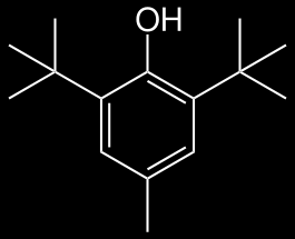 BHT (2,6 - diterc-butyl-4-metylfenol) Schéma vzorce Sumární vzorec: C 15 H 24 O BHT je antioxidant na bázi stíněných fenolů.