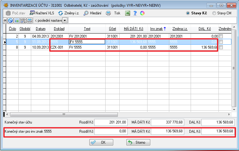 Dle inventárního znaku jsou tedy v inventarizaci hodnoty zaúčtování přiřazovány k sobě, takže pokud je k jednomu inventárnímu znaku zaúčtována stejná
