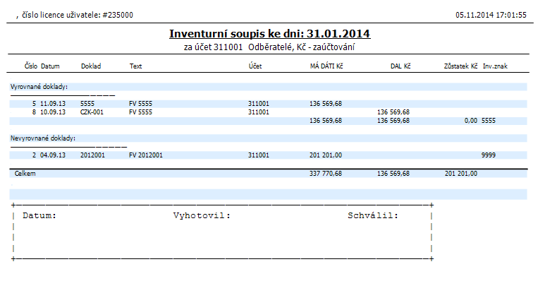 Inventurní soupis je možné vytisknout volbou Tisk,případně poslat do Excelu.