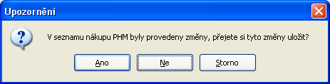 Nákupy PHM můžete v tomto okně přidávat, editovat nebo mazat tlačítky Přidat, Opravit a Odebrat.