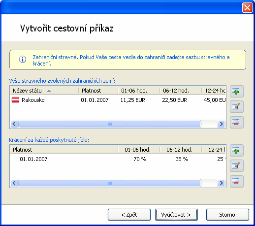 Při vytváření zahraničního cestovního příkazu bez pomoci Průvodce vytvářením cestovního příkazu
