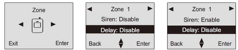 8. Nastavení poplašné sirény Sirénu lze zapnout nebo vypnout pro poplach z každé obranné zóny.