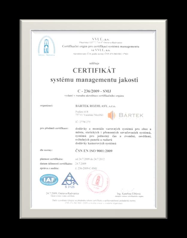 Certifikace Ministerstvo vnitra ČR