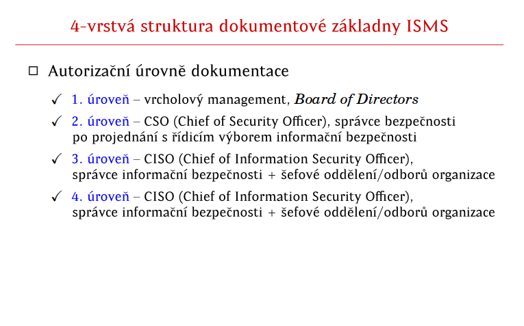 Dokumenty: Implementace plánu zvládání rizik a plánovaných opatření Školení Implementace procedur pro řízení provozu ISMS Instalace postupů a opatření pro rychlou detekci a reakci na bezpečnostní