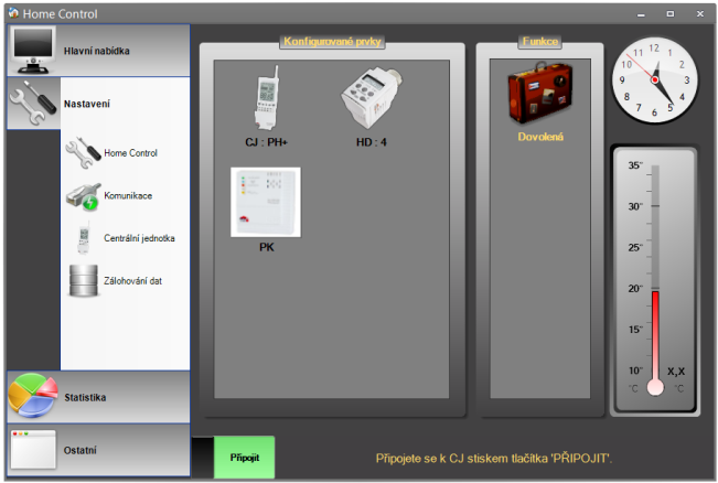 Připojení centrální jednotky k PC USB centrální jednotku připojíme do konektoru na počítači. Počítač provede automatickou detekci a začne komunikovat s PC na některém z portů COM.