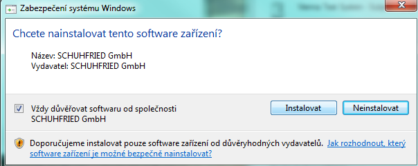 softwaru od společnosti SCHUHFRIED GmbH" a klikněte na Instalovat.