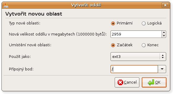 Kapitola 3. Instalace 20 Odpojit). Pravým klikem na vybraný oddíl otevřete nabídku, ze které vyberte Zmenšit oddíl a oddíl zmenšete o plánovanou velikost pro Ubuntu.