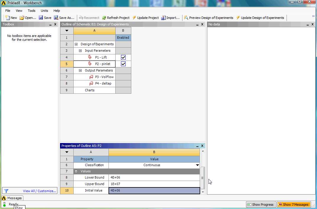 Obr. 14.29 Definování parametrů v projekt Design Exploration. 4) V předchozím krok jsme nastavili všechny nezbytné parametry pro výpočet projekt.