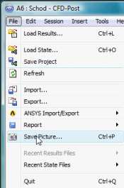 Tvorba grafických výstpů Jakýkoli grafický výstp je možné v CFD-Post vytvořit pomocí příkaz File Save Pictre.