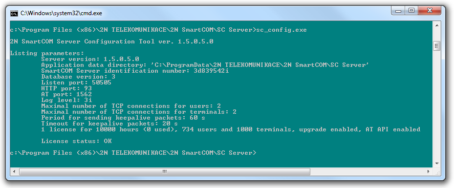 Ppis 2N SmartCOM sc_cnfig 10.1 10.1 Ppis 2N SmartCOM sc_cnfig Jedná se administrátrský prgram spuštěný v příkazvém řádku, který vládá 2N SmartCOM Server.