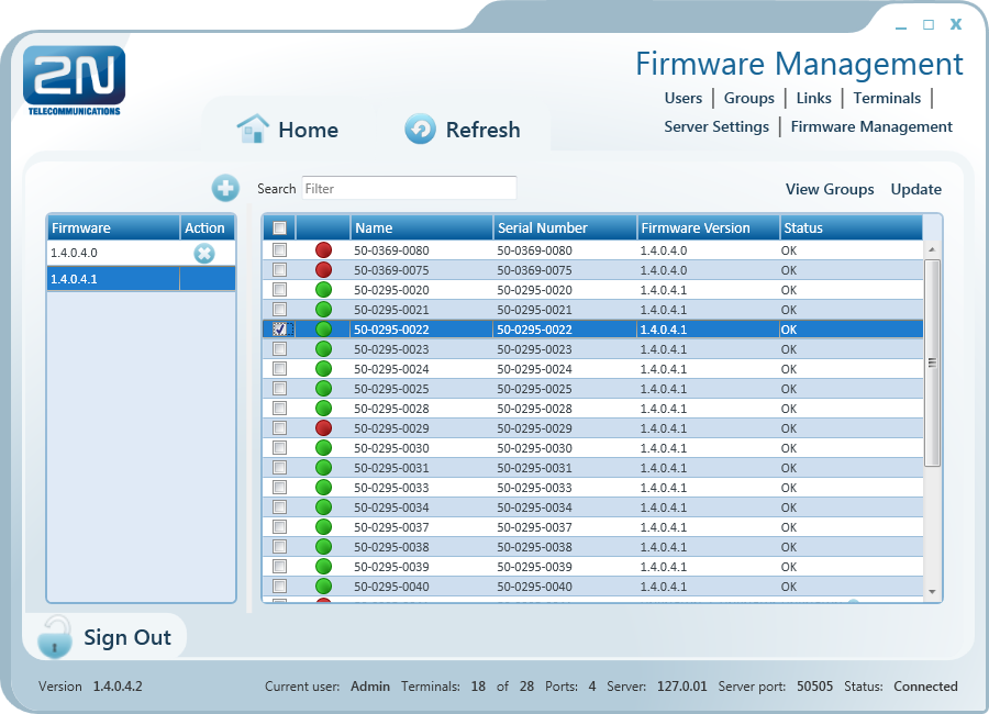 Pužití 2N SmartCOM Cntrl Panel 7.3 Firmware Management Obrázek 7.19 Menu Firmware Management Menu Firmware Management pr update firmwaru 2N SmartCOM Terminálů pmcí 2N SmartCOM Serveru.