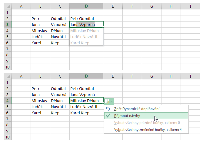 Obrázek 0-8: Dynamické doplňování v Excelu 2013 5.1.2 Čísla Excel pracuje s přesností na patnáct platných číslic.