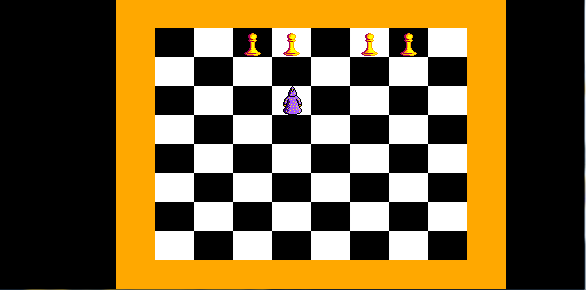 Obr. 1-3 d) Po zmizení krále dál posunujte Baltíkem pěšáky. Cílem této části je dostat je všechny do horní řady na šachovnici (je jedno, na které políčko v horní řadě).