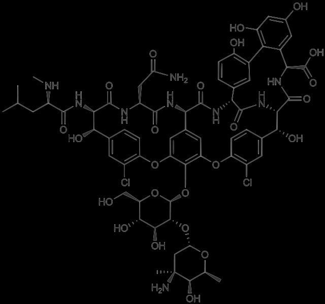 Glykopeptidy základní struktura: hepta-peptid +