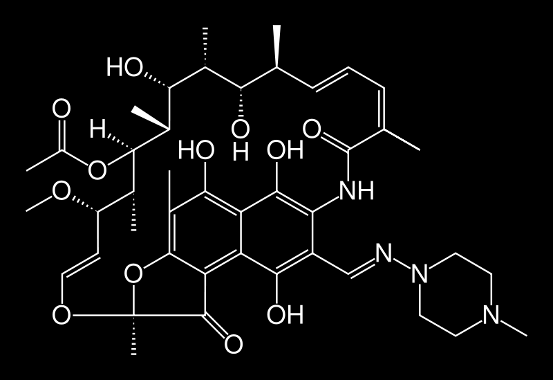 základní struktura: Rifampicin (ansamyciny) rifampicin (USN rifampin) mechanismus: - inhibice RNA-polymerázy produkce: