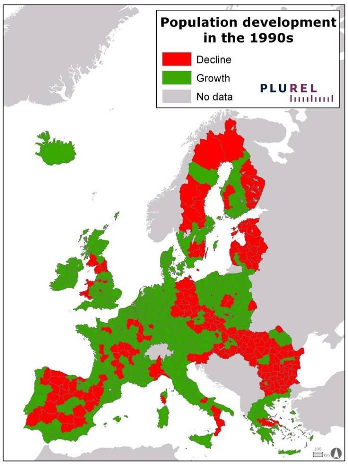 Růst & zmenšování Od půlky roku 1950s Evropská města plošně zvětšila o 78 %, a zatímco jejich populace vzrostly jen o