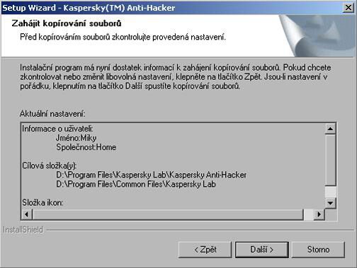 Instalace a odstranění softwaru 17 Soubor klíče je vaším osobním klíčem, který obsahuje následující organizační informace potřebné pro plné využití všech funkcí programu Kaspersky Anti- Hacker: