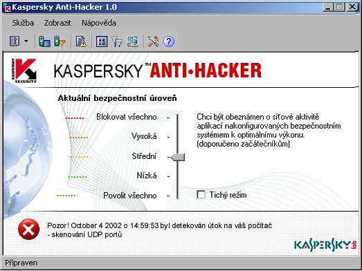 48 Kaspersky Anti-Hacker Obr. 22. Příklad oznámení o detekování útoku Předpokládejme, že zjistíte, že váš počítač je neustále atakován z nějakého vzdáleného počítače.
