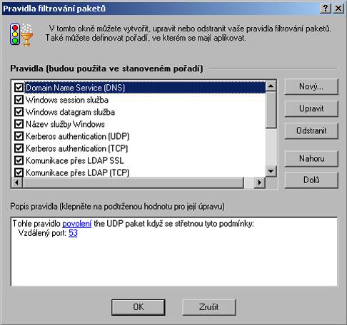 62 Kaspersky Anti-Hacker Obr. 35. Dialogové okno Pravidla filtrování paketů V horní části dialogového okna naleznete seznam pravidel filtrování paketů.