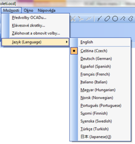 - Předvolby OCADu... - Klávesové zkratky.