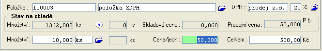 7 Zásoby-cenotvorba Cena položková (úroveň 4) Popis Cena je převzatá z Číselníku položek ZVS (*8718). Může být uvedená s daní nebo bez DPH. Je stejná pro všechny sklady.