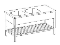 Stůl mycí, se dvěma dřezy a pracovní plochou bez police, s plnou nebo roštovou policí Podtyp RE 35.4.1 - bazový Podtyp RE 35.4.1P - s policí Podtyp RE 35.4.1R - s roštovou policí RE 35.4.1 RE 35.4.1P RE 35.