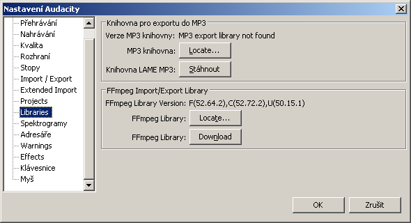 Aby bylo možné provádět import a export AC3 souborů je nutné nejprve nainstalovat Ffmpeg knihovnu,která umožňuje export z/do tohoto formátu. Nachází se na adrese: http://manual.